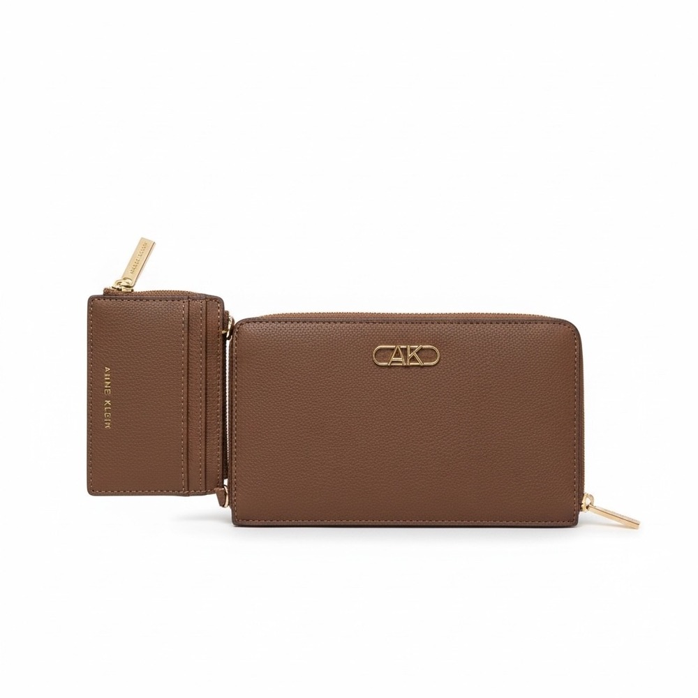 Anne Klein Women's‎ Brown Pebbled Leather Zip Wallet Cardholder Coin Pouch
